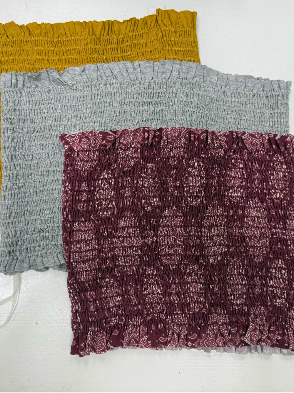 NWOT Smocked Tube Top Trio — Mustard, Light Gray & Burgundy Medium